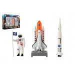 Súprava vesmír 6ks kov/plast astronaut, raketoplán s doplnkami v krabičke 25x17x4, 5cm