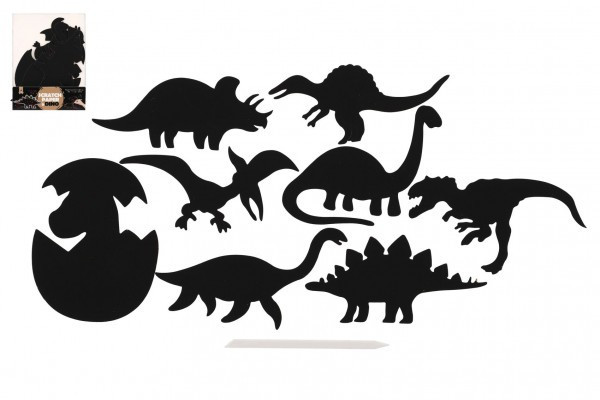 Škrabací obrázok 9ks výrez dúhový dinosaurus 13-15cm v sáčku