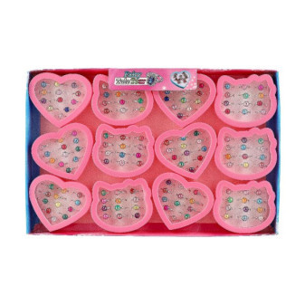 Prstienok/Prstienky s perlou kov/plast 12ks nastaviteľná veľkosť v plast. krabičke 9x8cm