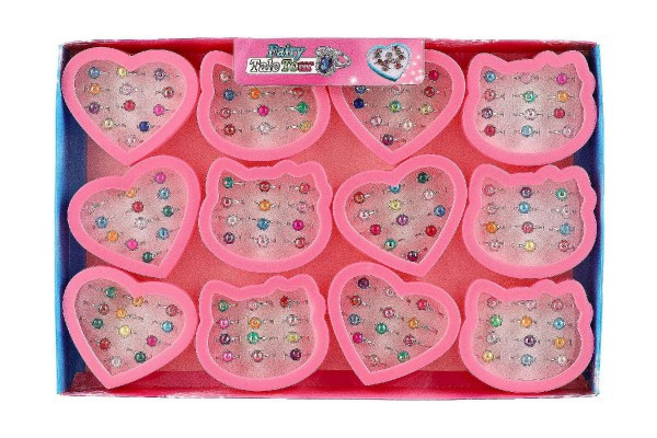 Prstienok/Prstienky s perlou kov/plast 12ks nastaviteľná veľkosť v plast. krabičke 9x8cm