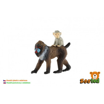 Mandril ryholiaca samica s mláďaťom zooted opice plast 6cm v sáčku