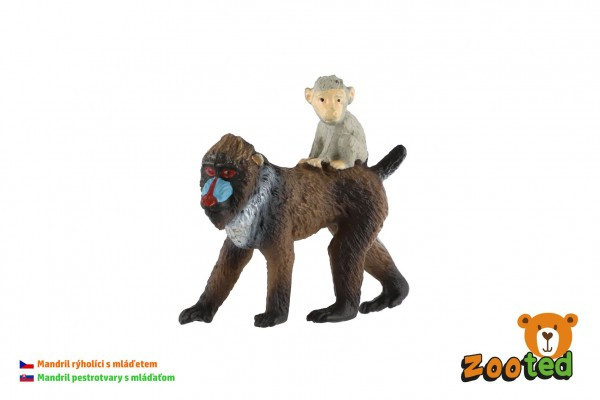 Mandril ryholiaca samica s mláďaťom zooted opice plast 6cm v sáčku