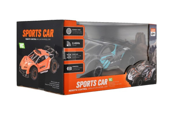 Auto RC športový plast 2,4 GHz 20cm na batérie šedo-tyrkysové v krabici 24x12x14cm