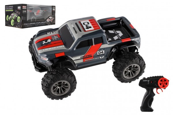 Auto RC pick up terénny plast 25cm 2,4 GHZ na batérie šedo-červený v krabici 32x14x18cm