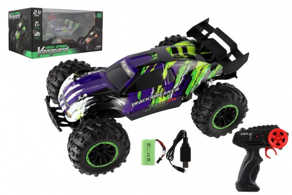 Auto RC Buggy rýchlostný 2,4 GHz plast 40cm dobíjací pack+batérie fialovej v krabici 42x21x28cm