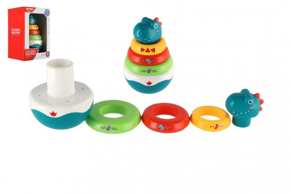Roly Poly dinosaurus plast 16cm skladačka pyramída s krúžkami so zvukom v krabičke 13x20cm 6m+