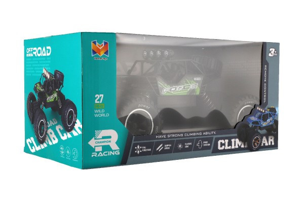 Auto RC Off-Road vypúšťajúca paru plast 26cm 27MHz dobíjací pack+batérie so svetlom zelenej v kr