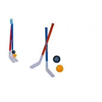 Hokejka pozemná 2ks plast 72cm + florbalová loptička + plastový puk v sieťke