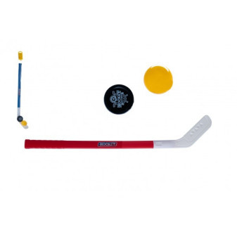 Hokejka plast 73cm s pukom a loptičkou 2 farby v sieťke
