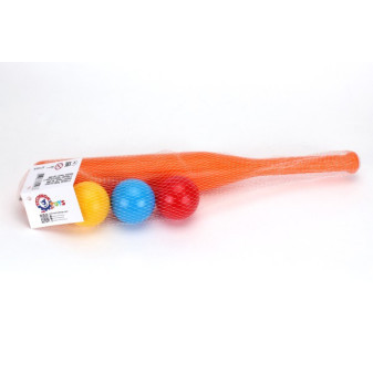 Baseballová raketa 50cm + loptičky 3ks plast 2 farby v sieťke