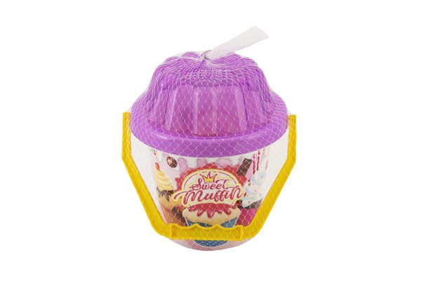 Sada na piesok plast vedro, lopatka, bábovky 2 farby v sieťke 20x21x20cm 12m+