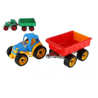 Traktor s vlekom plast 53cm na voľný chod 2 farby v sieťke