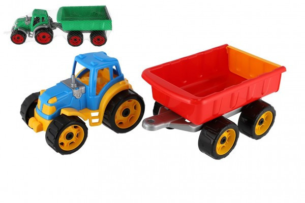 Traktor s vlekom plast 53cm na voľný chod 2 farby v sieťke