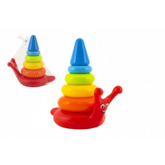 Skladačka pyramída krúžky slimák plast 18x20x12cm 12m+