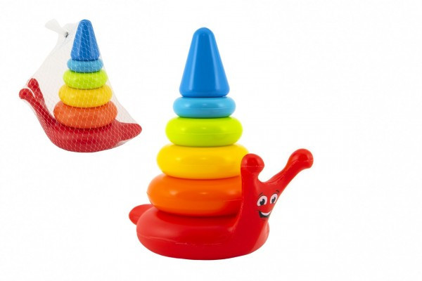 Skladačka pyramída krúžky slimák plast 18x20x12cm 12m+