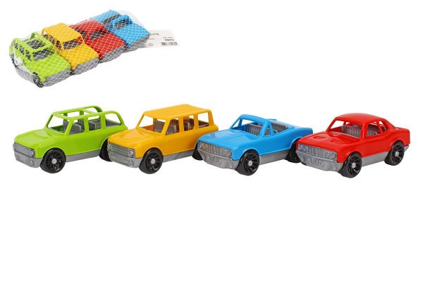 Súprava áut/autíček 4ks plast na voľný chod v sieťke 20x4x10cm 18m+