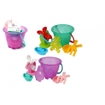 Sada na piesok ak vode plast vedierko, mlynček s doplnkami v sieťke 20x19cm
