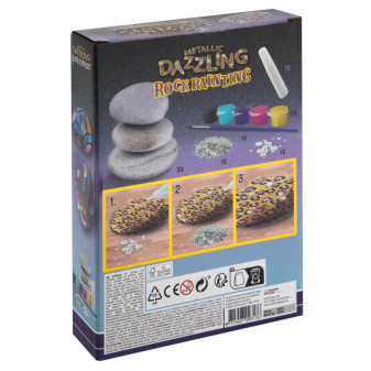 Kreatívny set maľovanie kamienkov metalické 3 kamene + 5 farieb + dekorácia + štetec