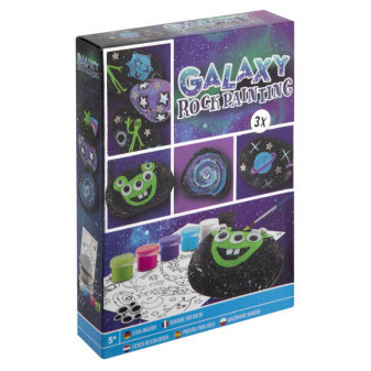 Kreatívny set maľovanie kamienkov galaxy 3 kamene + 5 farieb + nalepovacie oči a hviezdičky
