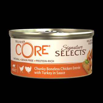 Konzerva Wellness Core Cat Selects Chunky kura s morkou v omáčke 79g