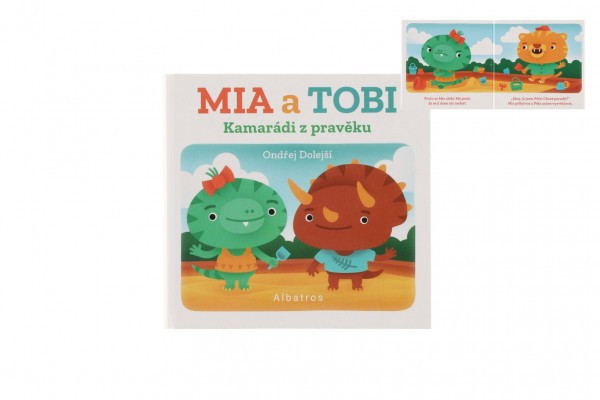 Knižka leporelo Kamaráti z Praveku: Mia a Tobi SK text 10,5x10cm 12m+