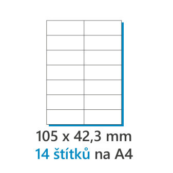 Etiketa 105x42, 3mm/100ks A4 biela 1/14