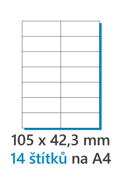 Etiketa 105x42, 3mm/100ks A4 biela 1/14