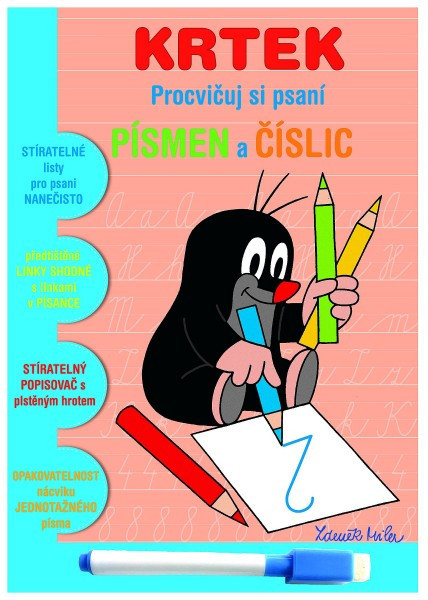 Zošit aktivít Precvičuj si písmená a číslice Krtko + stierateľný popisovač v sáčku 16,5x24x2cm