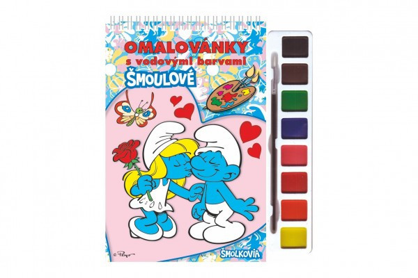 Omaľovánky Šmolkovia s vodovými farbami a štetcom, krúžková väzba 21x23cm