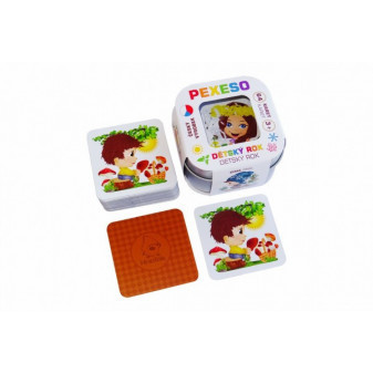 Pexeso detský rok vodeodolné 64 kariet v plechovej krabičke 6x6x4cm