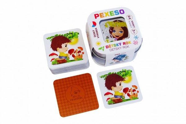 Pexeso detský rok vodeodolné 64 kariet v plechovej krabičke 6x6x4cm