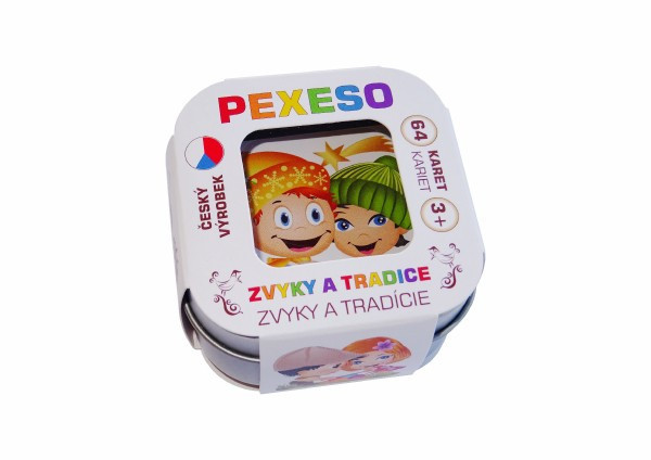 Pexeso zvyky a tradície vodeodolné 64 kariet v plechovej krabičke 6x6x4cm