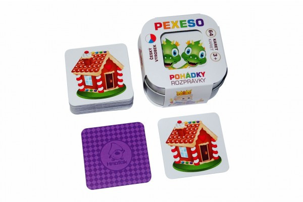 Pexeso Rozprávky 64 kariet spoločenská hra v plechovej krabičke 6,5x6,5x4cm