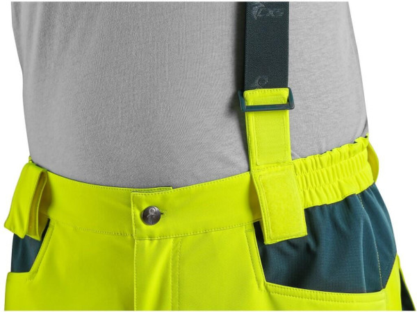 Nohavice CXS BEDFORD, výstražné, pánske, softshell, žlto-petrolová, veľ. 48