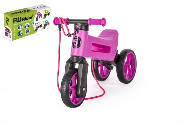 Odrážadlo FUNNY WHEELS Rider SuperSport fialové 2v1 + popruh, vyššie. sedlá 28/30cm nos 25kg 18m + vk