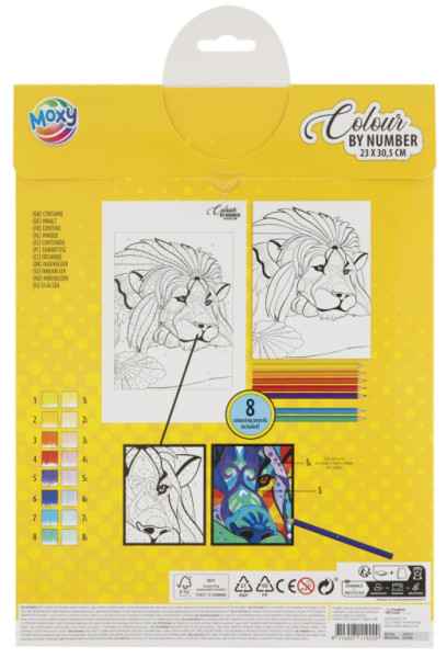Kreatívny set maľovanie podľa čísel + 8 pasteliek 23x30,5 cm lev