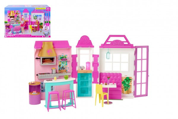 Barbie reštaurácia s doplnkami plast v krabici 46x32x14cm