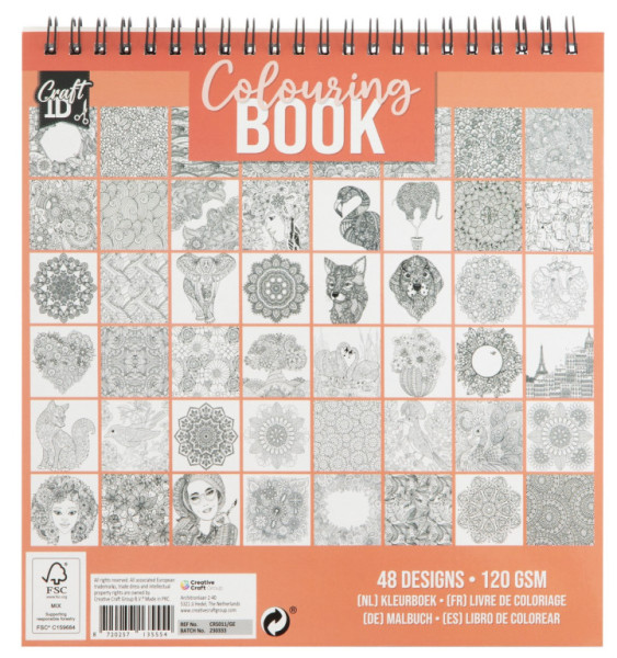 Kniha omaľovánok 21x20 cm, 120 g/m2, 24 listov/48 designov