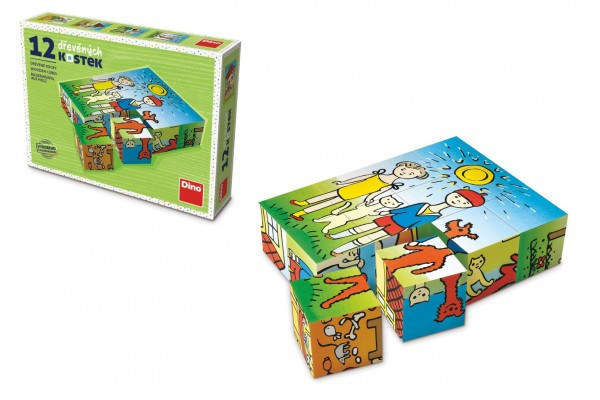 Kocky kubus Psík a mačička drevo 16x12x4cm