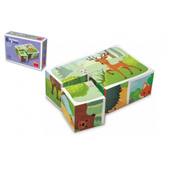 Kocky kubus Lesné zvieratká drevo 6ks v krabičke 12,5x8,5x4cm
