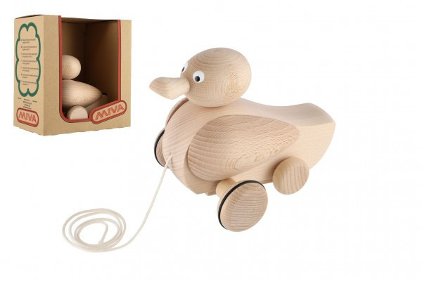 Káčer ťahací prírodný drevený 17cm v krabici 20x21x12cm