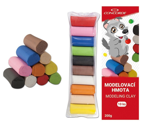 Modelovacia hmota CONCORDE, 10 farieb, 200g, A65340