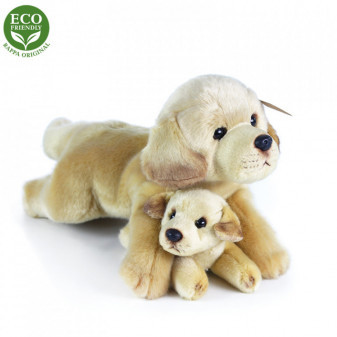Plyšový labrador s miminkem ležící 25 cm ECO-FRIENDLY