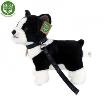 Plyšový pes Bostonský teriér s vodítkom stojaci 23 cm ECO-FRIENDLY