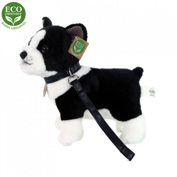 Plyšový pes Bostonský teriér s vodítkom stojaci 23 cm ECO-FRIENDLY