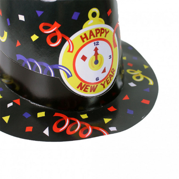 Papierový klobúk čierny HAPPY NEW YEAR 12 ks v boxe