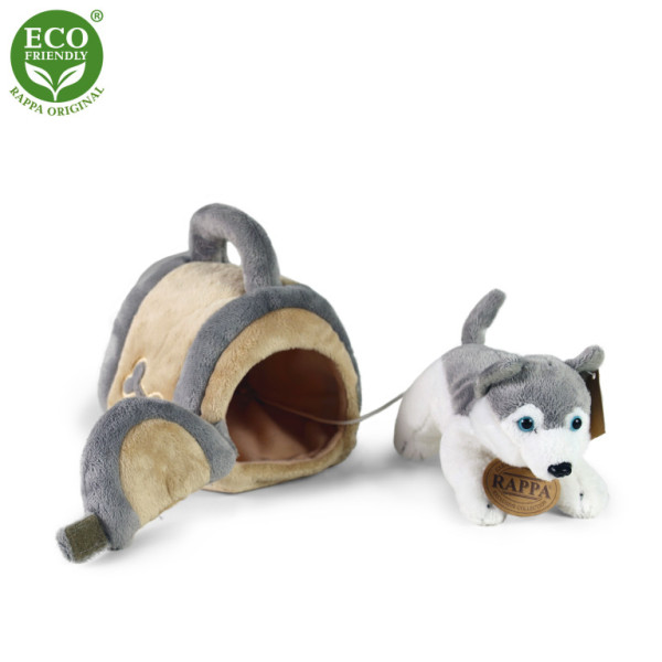 Plyšový pes husky 13 cm s prepravkou ECO-FRIENDLY