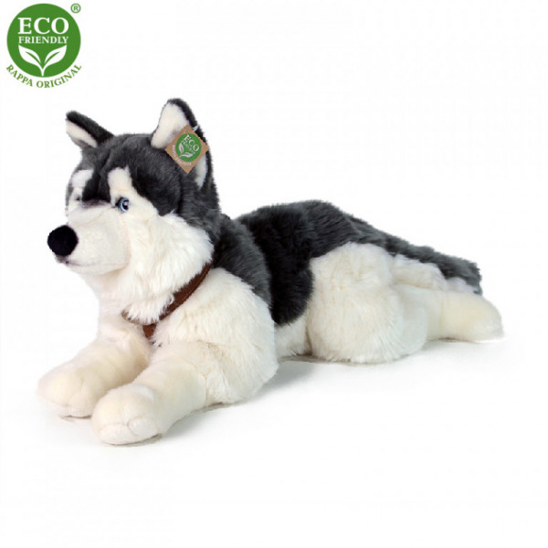 Plyšový pes husky s postrojom ležiaci 60 cm ECO-FRIENDLY