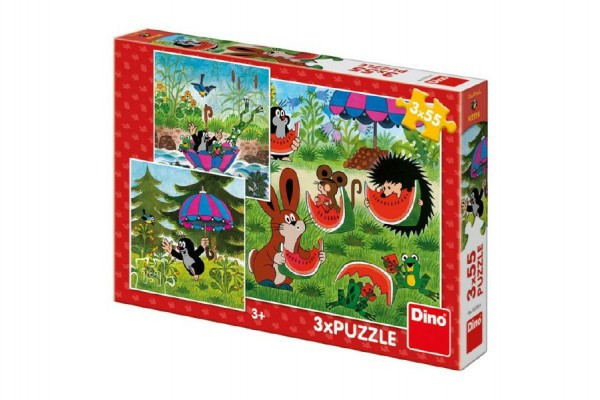 Puzzle Krtko a paraplíčko 18x18cm 3x55 dielikov v krabici 27x19x3, 5cm