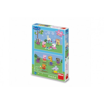 Puzzle 2v1 Prasiatko Peppa / Peppa pig a kamaráti 2x48 dielikov v krabici 19x27x4cm